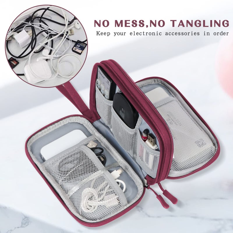 FYY Electronic Organizer  Travel Cable Organizer Bag Pouch Electronic Accessories Carry Case Portable Waterproof Double Layers All-in-One Storage Bag for Cable  Cord  Charger  Phone  Earphone Wine Red - Image 5
